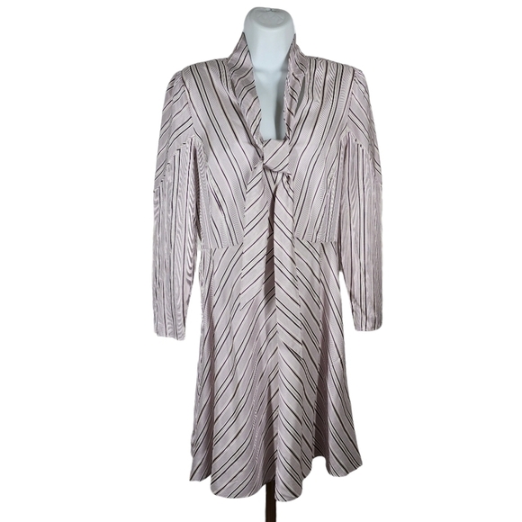 TAILORED REBECCA TAYLOR JUNIPER SILK BLEND NECKTIE STRIPED DRESS - Picture 3 of 12